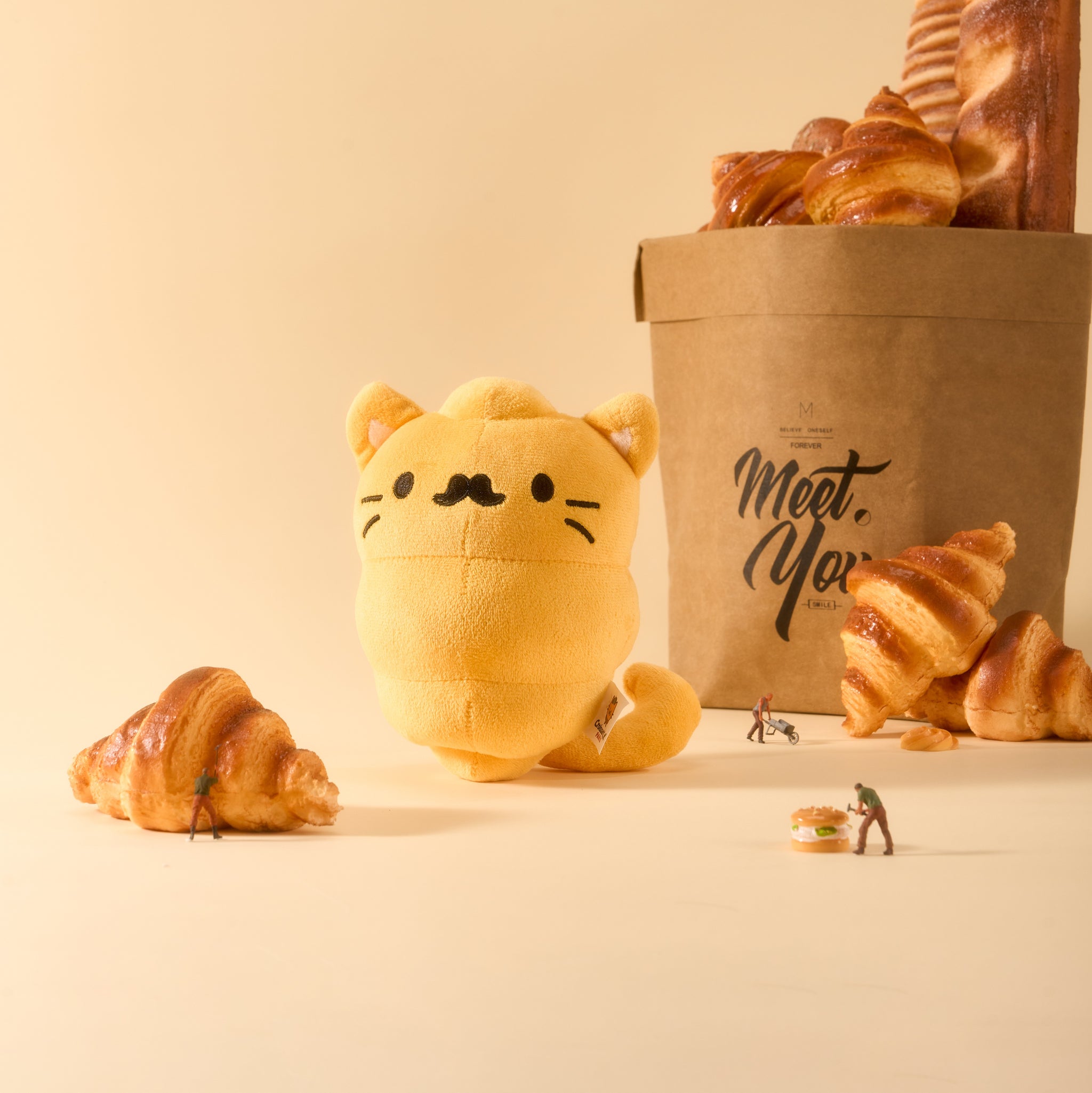 Mustache Croissant Cat Plush