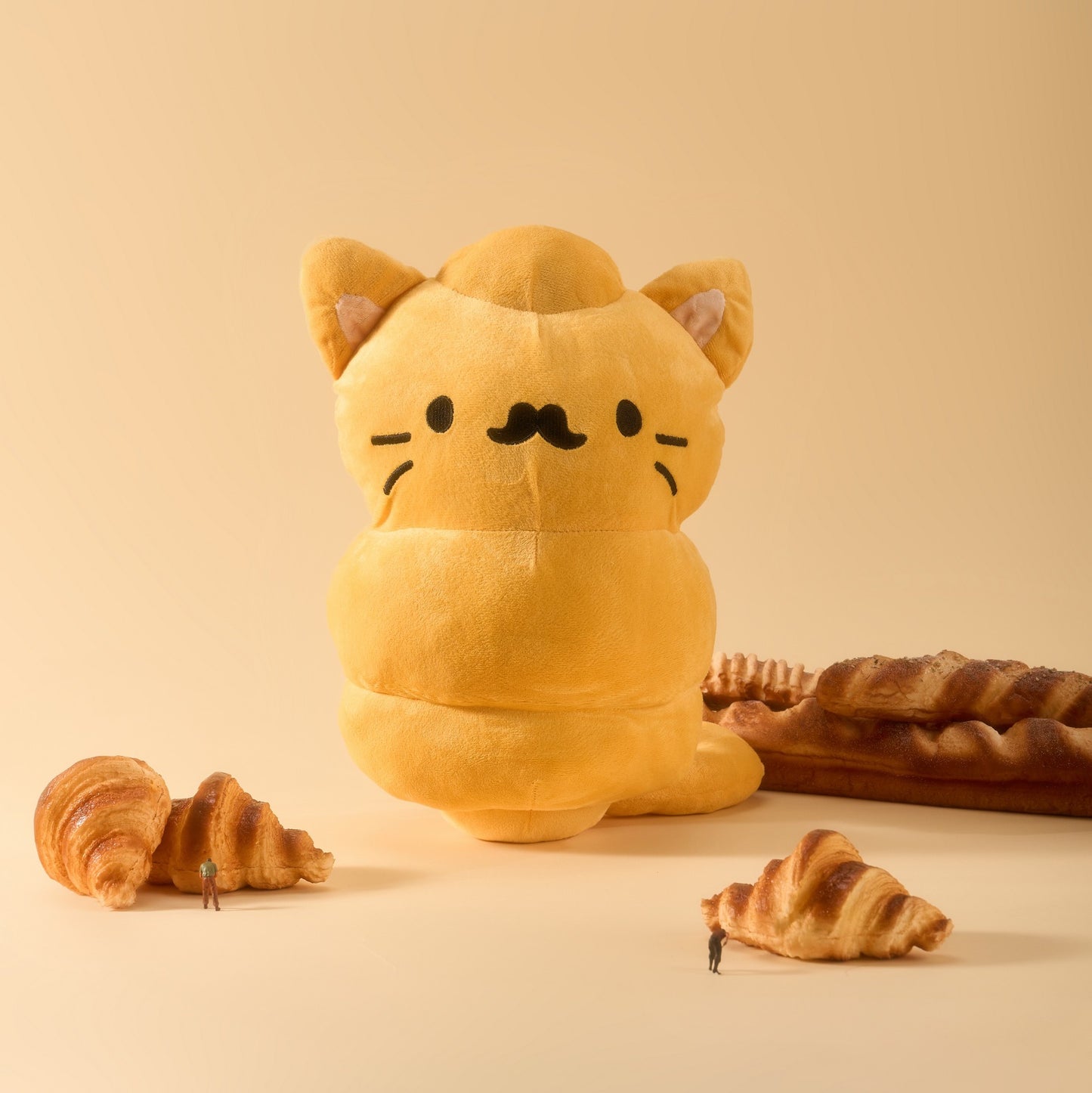 XL Mustache Croissant Cat Plush